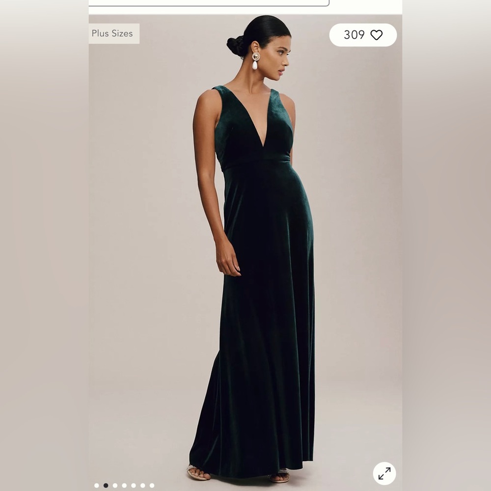 Jenny Yoo Logan Deep-V Velvet Column Gown, Size 4